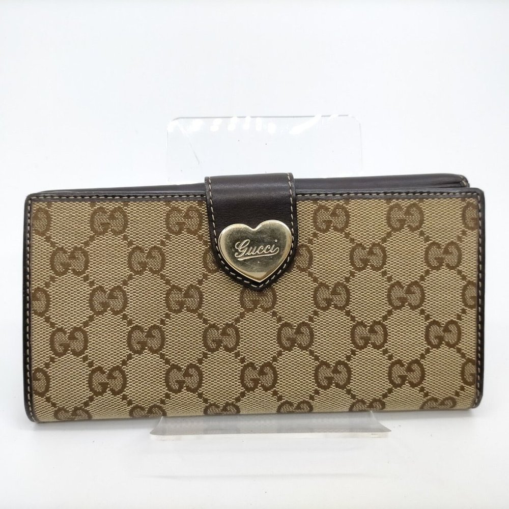 Gucci Brown GG Canvas Heart-Emblem Continental Wallet